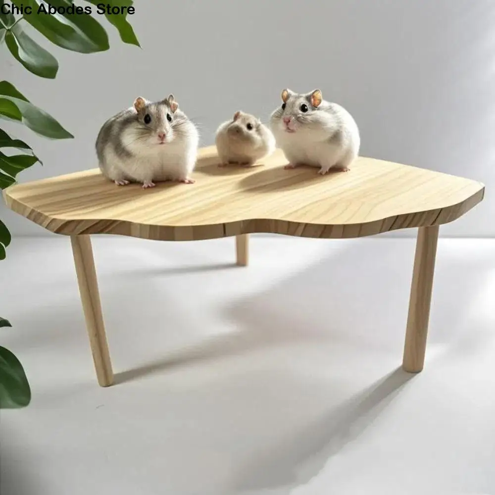 

Wooden Hamster Platform Funny Jumping Board Small Pets Playing Stand Playground Fanshaped Table Mini Wood Table Mice Cage Corner