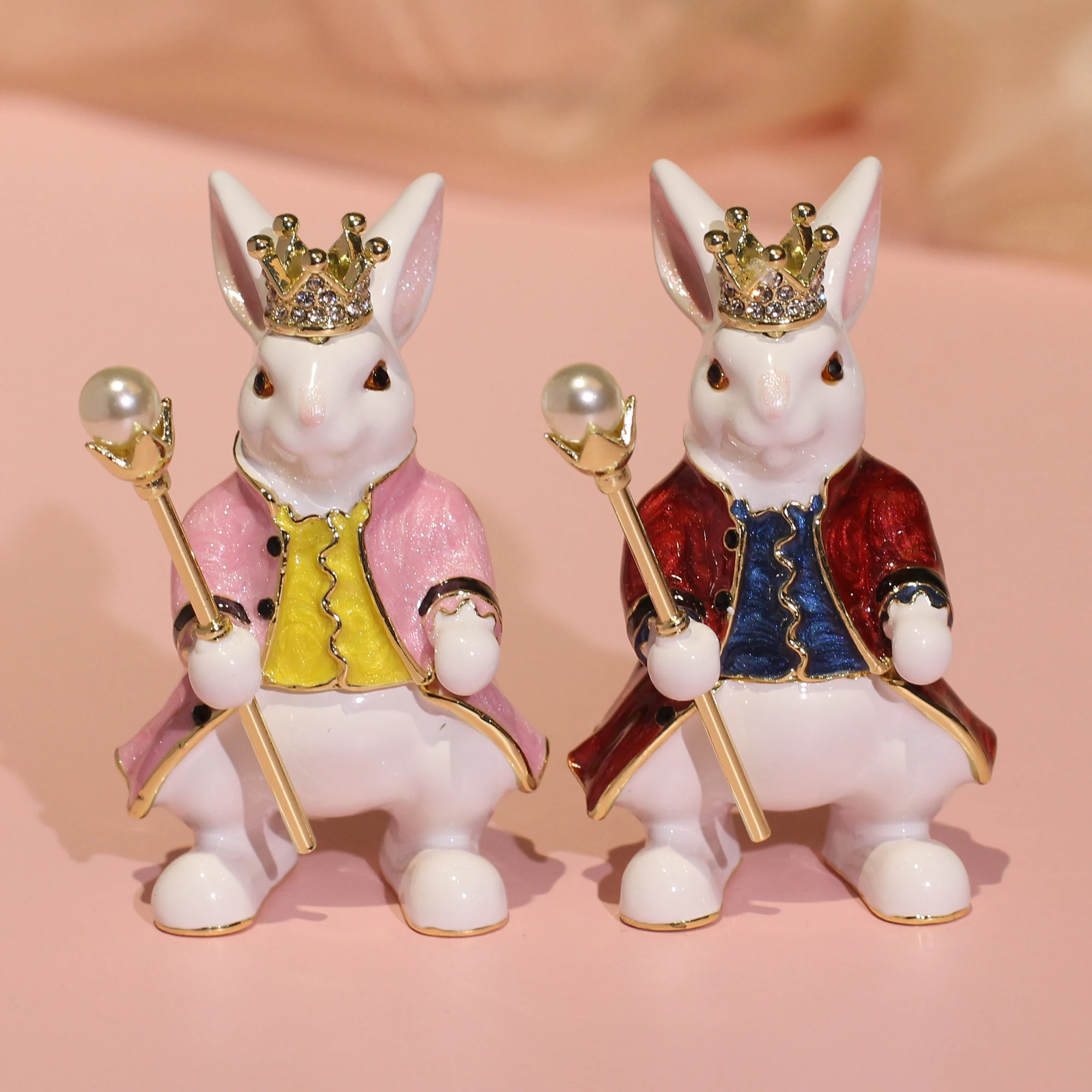 Prince Rabbit Trinket Box Enameled Jewelry Keepsake Box Bunny Metal Collectible Novelty Gift for Her/Him
