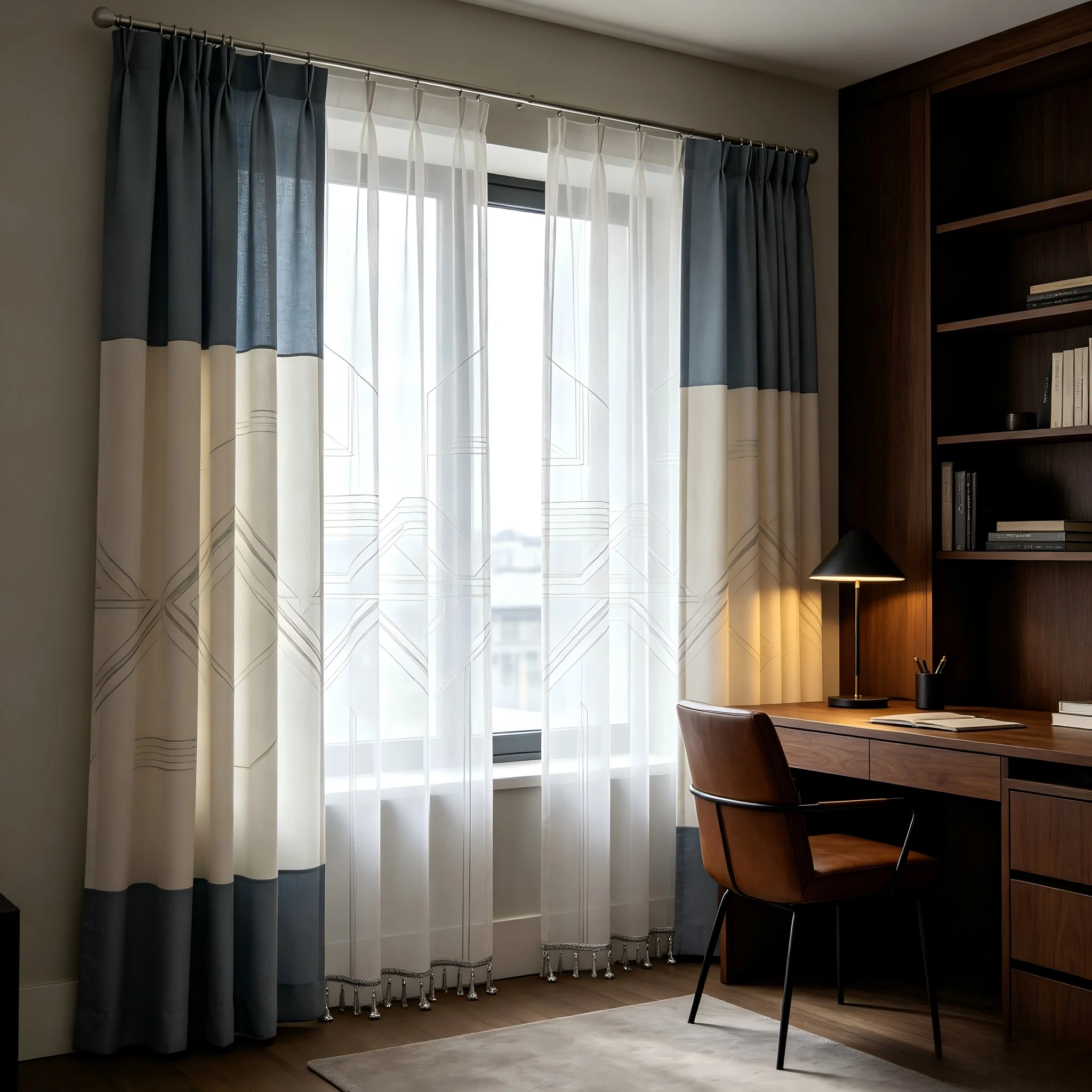 200347    Grey blue geometric gauze curtain curtain
