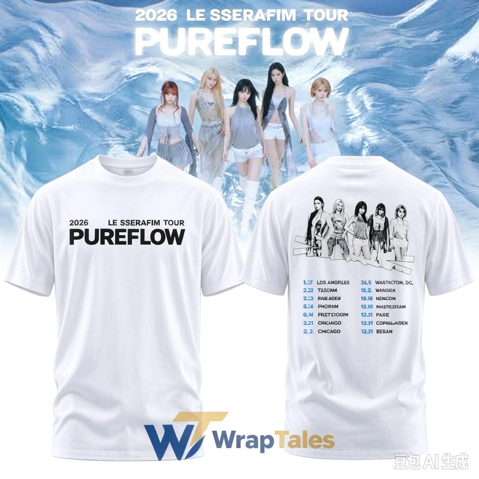 2026 LE SSERAFIM 2026 Pureflow World Tour Double Sided T-Shirt Kpop Unisex Short Sleeve Concert Tee