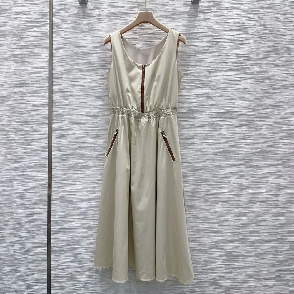 

High-quality 2026 new elegant and fashionable sleeveless round-neck dress for ladies with a waistline and pocket designxy2642094