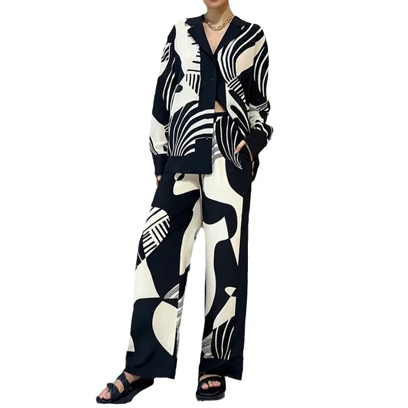 

New Women's Fashion Casual Suit Cardigan Loose Wide Leg Pants Fashion Suit