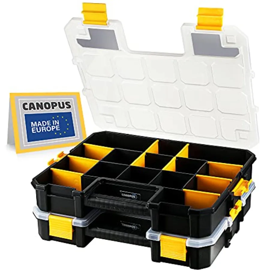 Craft Organizer Set of 2 Interlocking Cases with Adjustable Compartments Briefcase-Type Hardware and Parts Organizer To