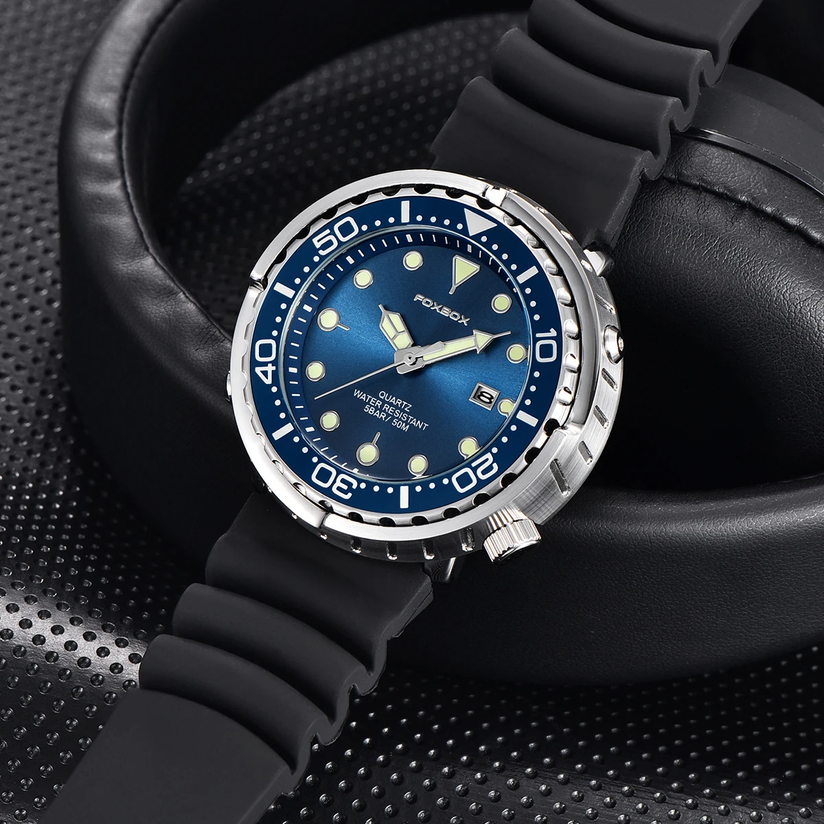 FOXBOX Outdoor Fashion Man Watch 50ATM Waterproof Auto Date Clocks Casual Sport Silicone Strap Quartz Watches for Men Wristwatch