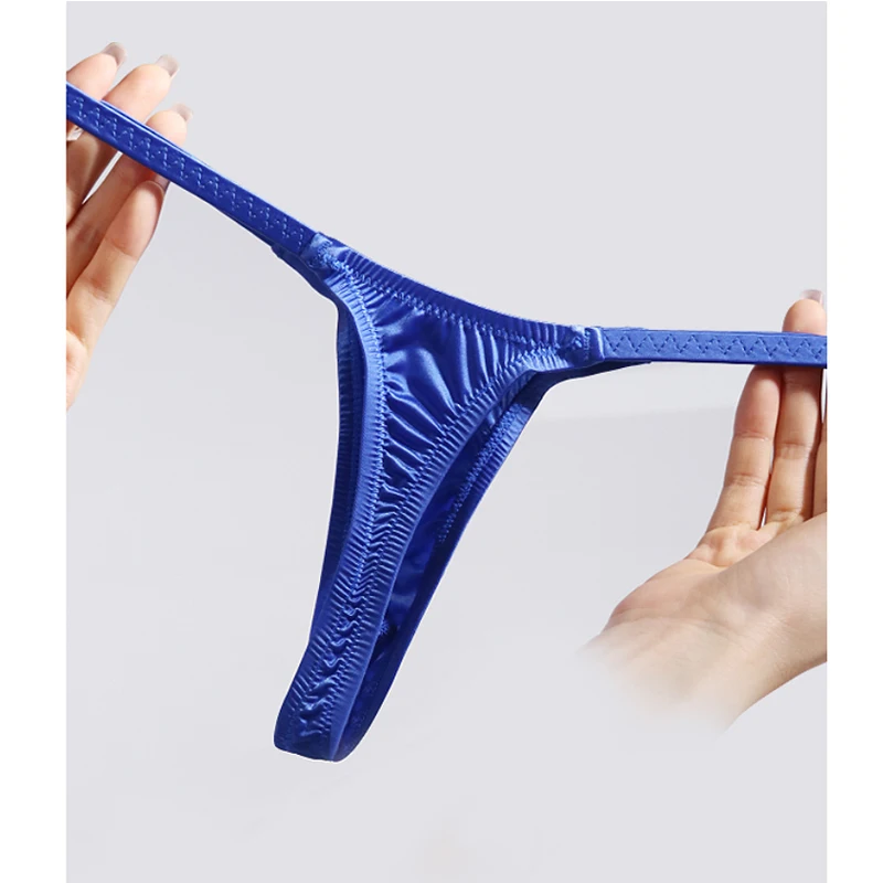 3PCS Men's Underwear Sexy Low-Rise Thong Satin Silk-Smooth U-Cut Quick-Dry T-Back Bright Color Skinny Fit
