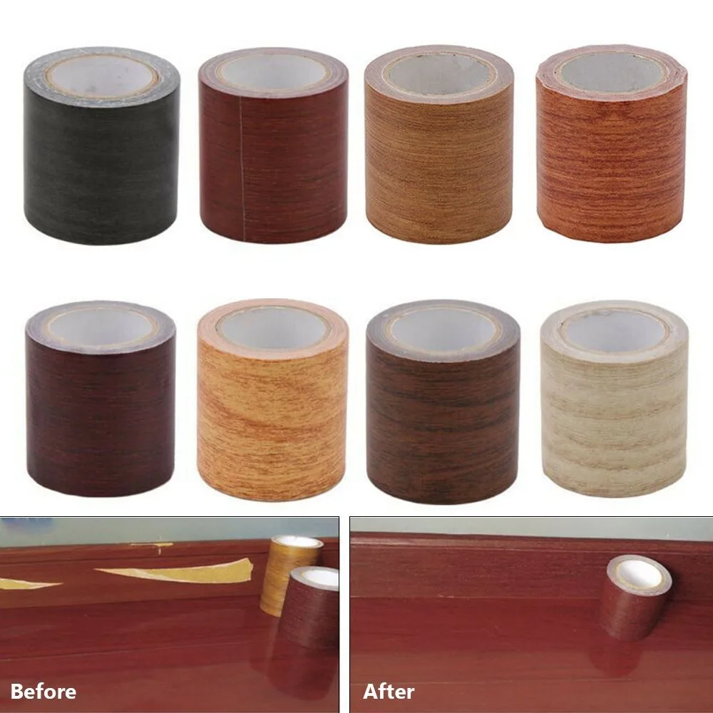 5M/Roll Self-adhesive Furniture Repair Tape DIY Wood Grain Door Decals Waterproof Realistic Wall Waist Line Home Decoration