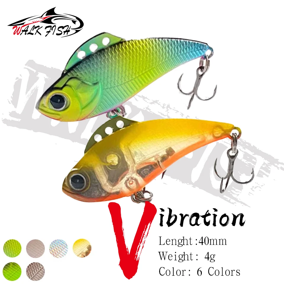 WALK FISH 1 Stück 40 mm 4 g VIB Vibration Angelköder Kunststoff vibrierender harter künstlicher Köder Klangperlen Seebarsch schwarzer Pit-Köder