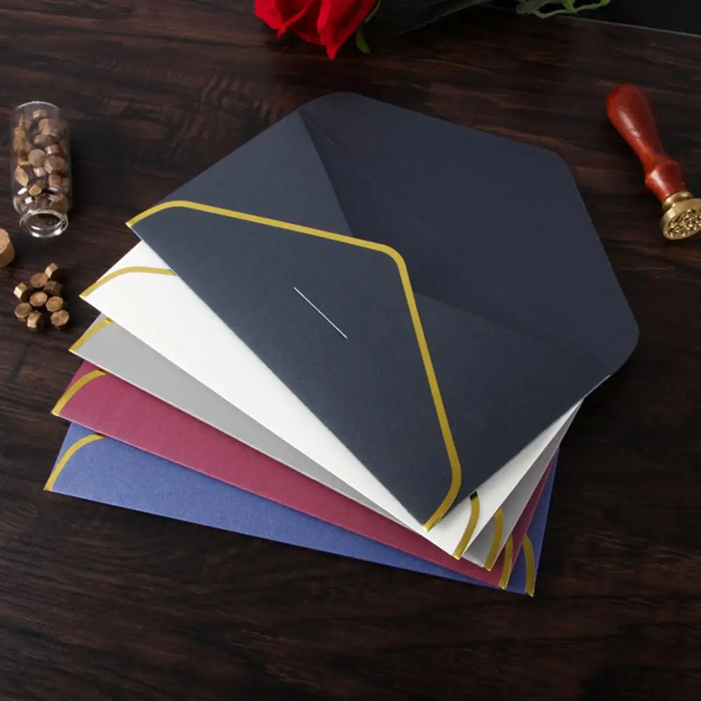 Thick Paper Envelopes Elegant Golden Border Envelope Set for Office Events 10 Pack Luxury V Flap Quick Seal for Mailing