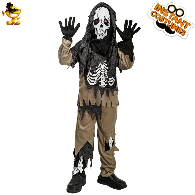 Scary Skeleton Top Clothes Pants Head Mask Halloween Ghost Cosplay Costume Party Carnival Dress Up Suit 2024 Fancy Show