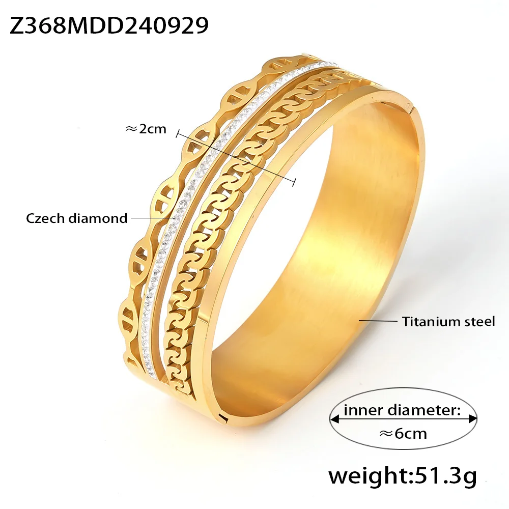 Trendy Stainless Steel Bracelet for Women Plated Gold Waterproof Luxury CZ Bangle Fashion Charm Jewelry Gift Wholesale