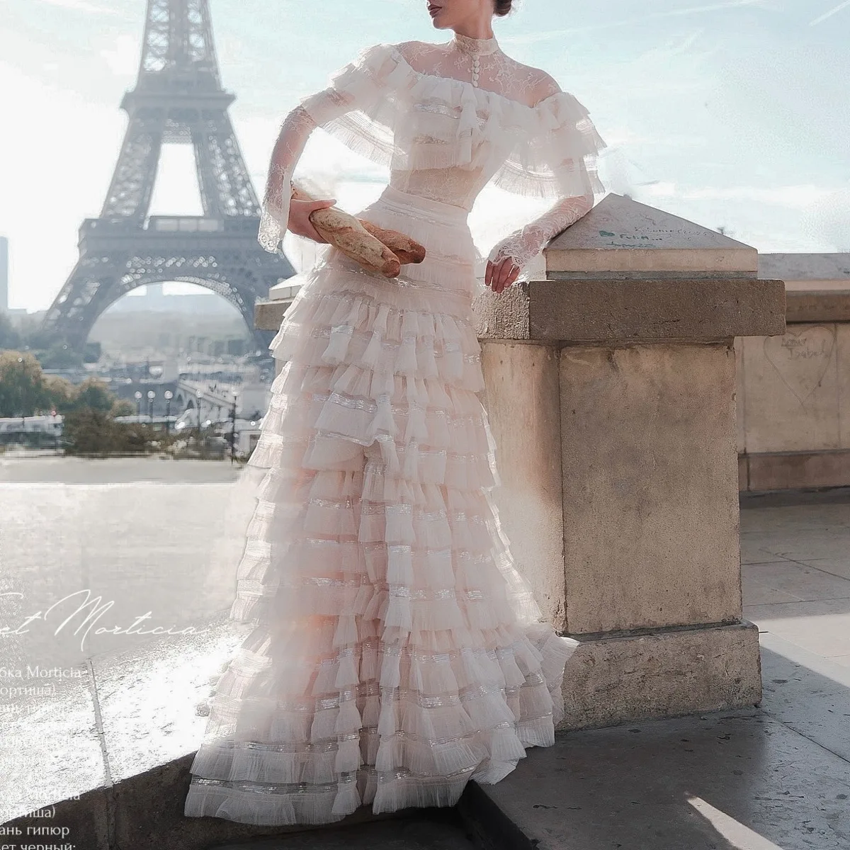 Kwtx primavera verão 2025 vestido de casamento renda em camadas tule cintura-concha elegante vestido de festa de noite designer simples high-end