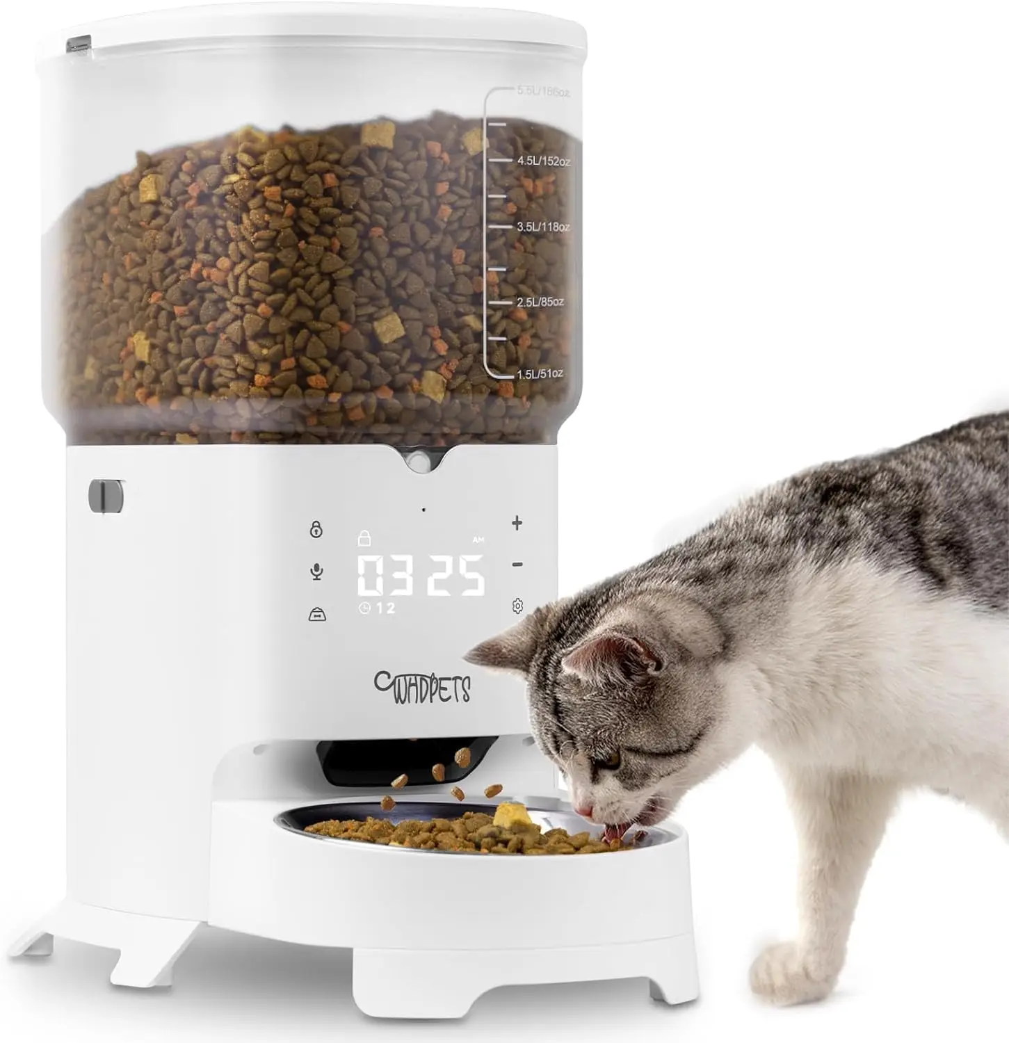 

WHDPETS Automatic Cat Feeder 6L Touchscreen Automatic Cat And Dog Food Dispenser Dry Food Dispenser With Stainless Steel Bowl