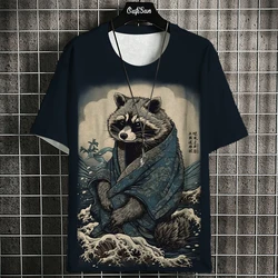 Retro erkek tişört hayvan baskı kısa kollu tişört ukiyo-e baskı boy erkek t-shirtü yaz hızlı kuru Tee Harajuku Tops