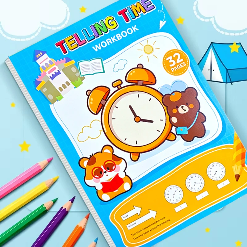 Children's Workbooks for Learning How to Tell Time, Suitable for Kindergarten Activities at Home, Including Reading and Math Worksheets, Perfect for Classroom Teaching and Back-To-School Supplies