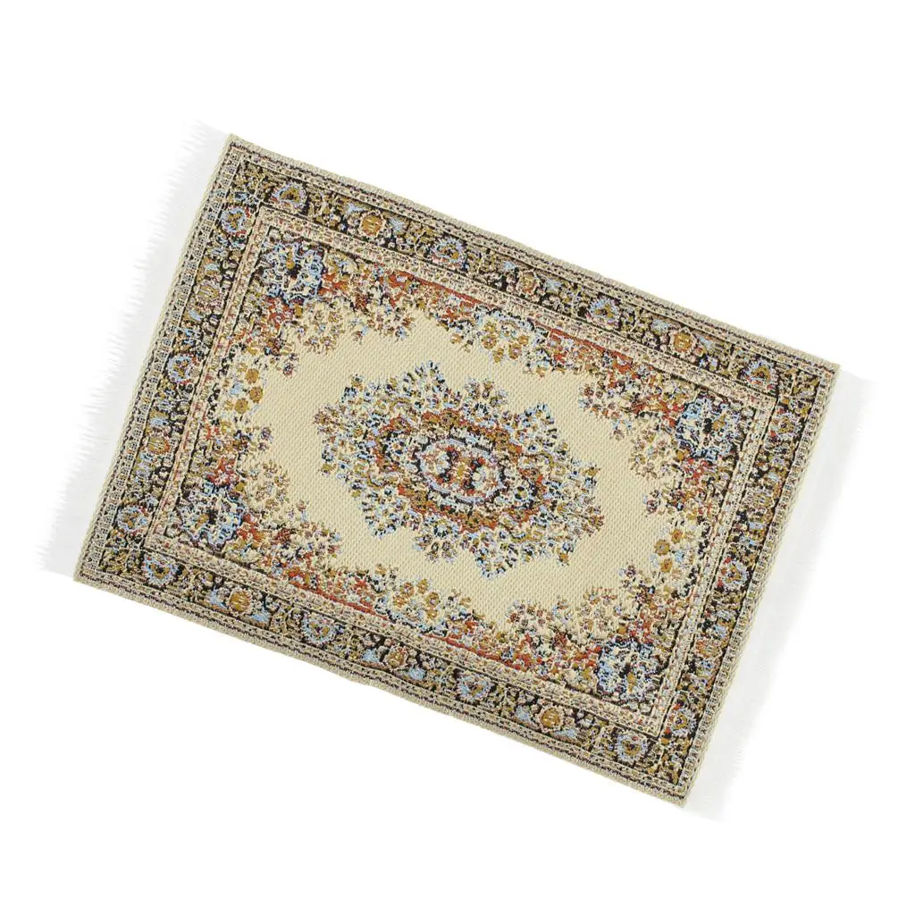 

Dolls House Miniature Beige Woven Rug Floor Coverings /1 Room Bedroom Decor