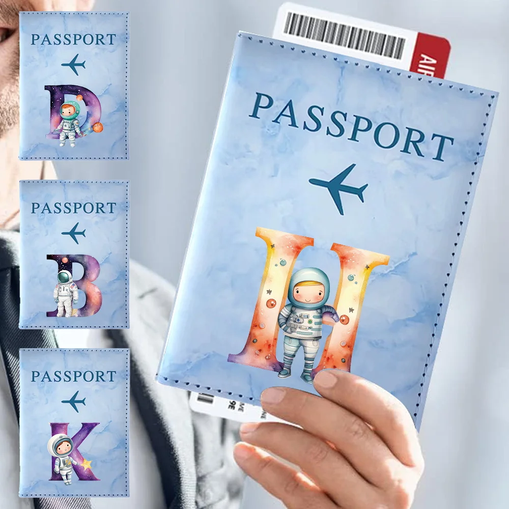 

Travel Waterproof Passport Protective Cover PU Leather Passport Holder Case Air Plan Travel Accessories Unisex Astronaut Letter