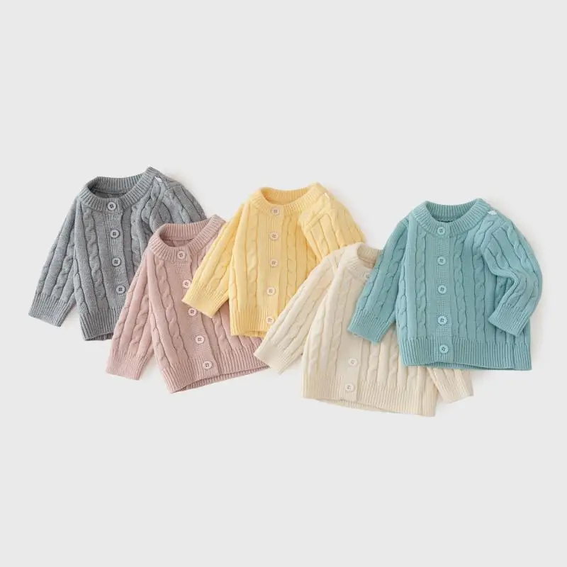 Spring, autumn and winter children's Fried Dough knitting cardigan boys and girls' versatile casual solid color sweater coat