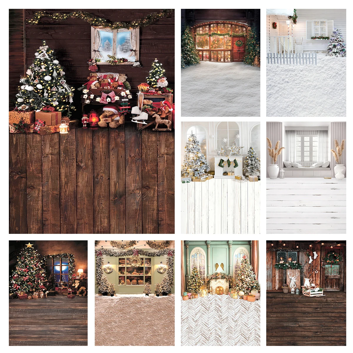 

Christmas Warm Window Photography Backdrops Vintage Wooden Wall Photocall Kids Family Portrait Photo Studio Props Background