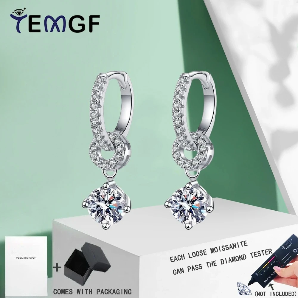 

TEMGF S925 Sterling Silver Hoop Ear Studs Sparkling Moissanite/Zircon Drop Earrings for Women Girls Party Luxury Fine Jewelry