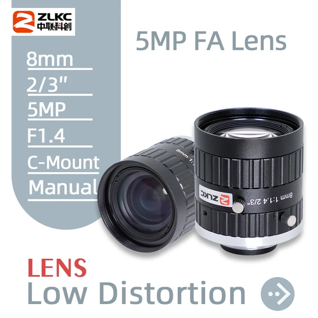 ZLKC 5 megapikseli C mocowanie 8mm 2/3 "F1.4 FA Machine Vision stała ogniskowa kamera przemysłowa ręczne obiektyw tęczówki niewielkie zniekształcenia 5MP