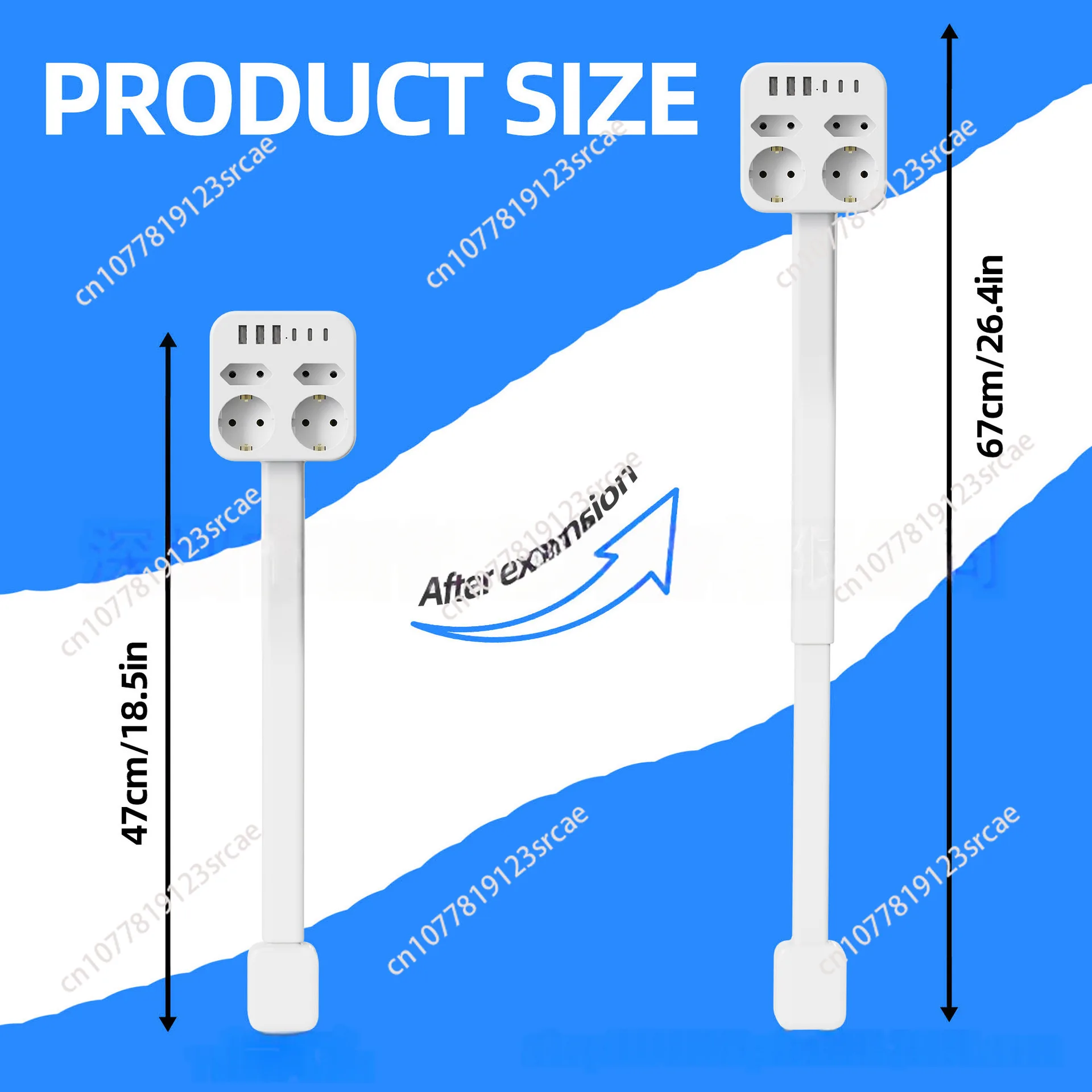 EU Electrical Outlet Extender Plug, Extendable Wall Socket for Couches Nightstands Desks Home Power Supply