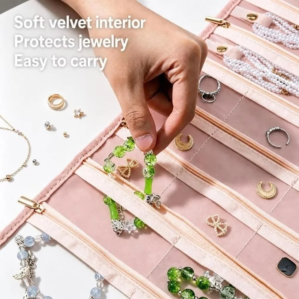 Portable Rolled Jewelry Storage Bag Multi Layer Large Capacity Earrings Necklace Storage Bag Rollable Anti-lost