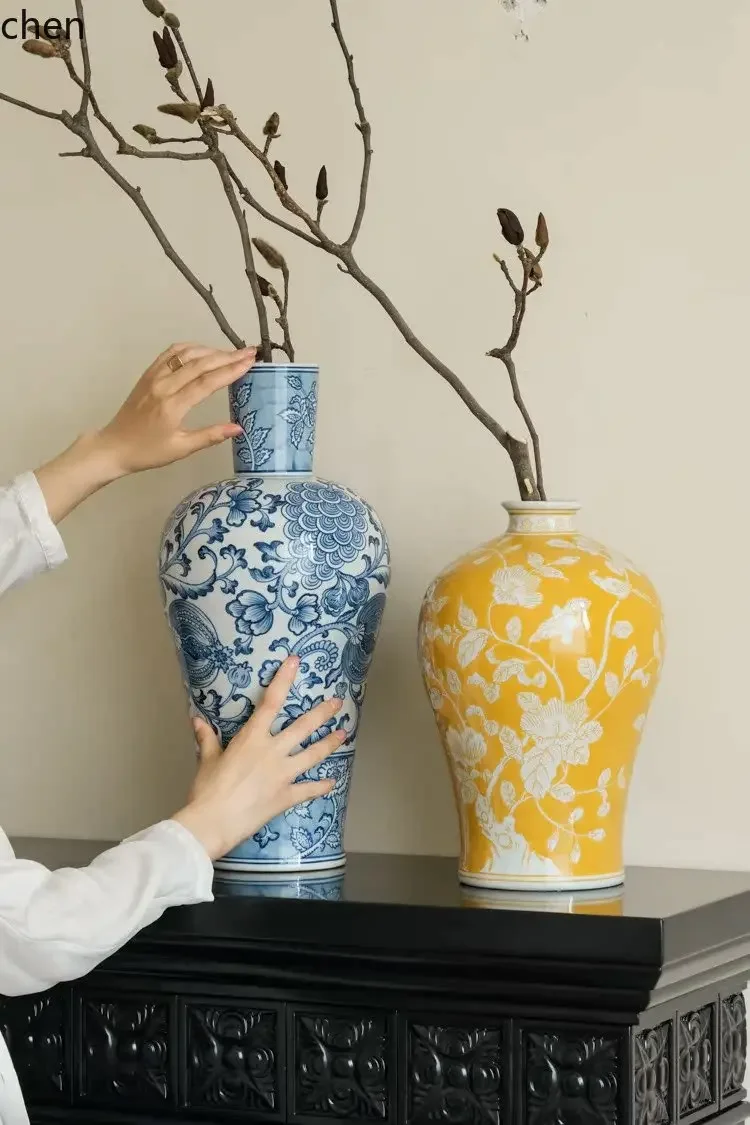 Shipping Ornament Entrance Living Room Vase Flower Ware Fa Cai Huang New Chinese OrnamentN2