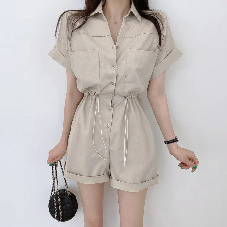 

Summer Mini Shirts Jumpsuit Shorts Women Shorts Sleeve Fashion Casual Ladies Jumpsuits Shorts Korean Loose Woman Jumpsuit Shorts