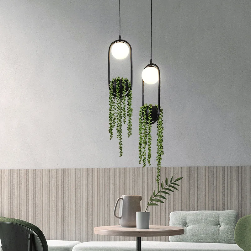 Imagem -02 - Nordic Retro Plant Pendant Light Criativo Green Grass Led Lâmpada Ferro Art Fixtures For Dining Room Corredor Café Decoração para Casa Novo