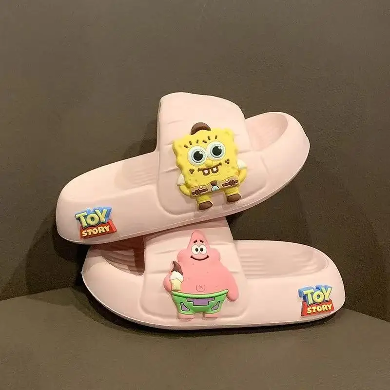 

SquarePants Girls Cool Summer Indoor Child shoes Anti Slip Cute white black yellow pink plus size women kids Children's Slippers