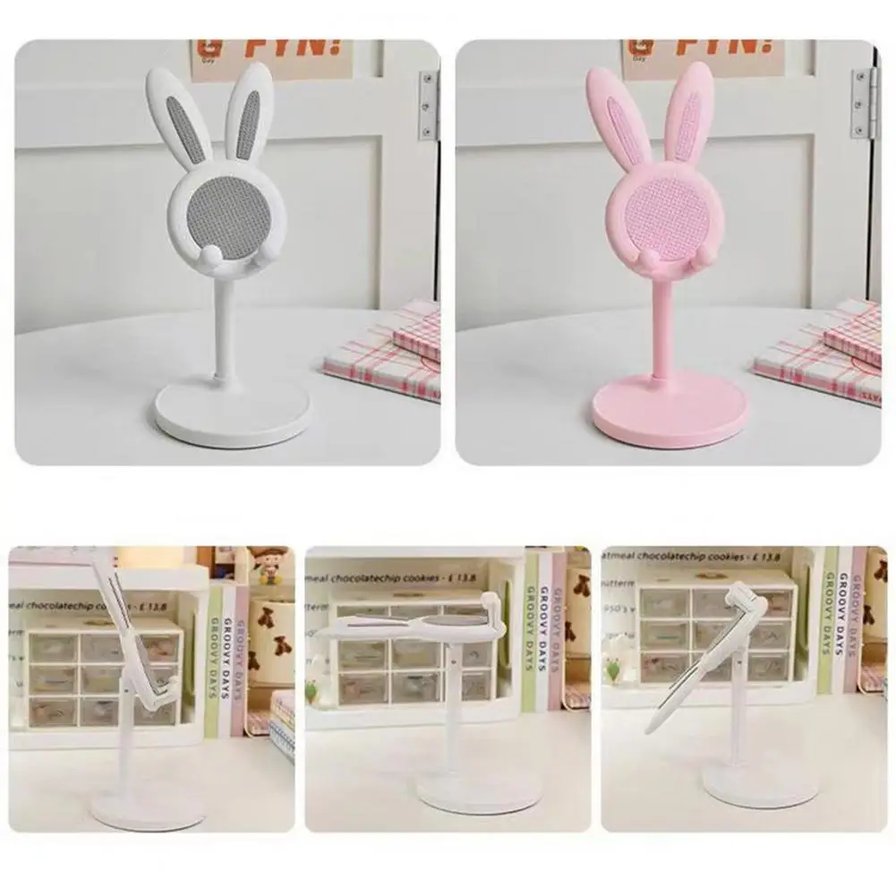 Phone Holder Height Adjustable Cartoon Phone Tablet Holder Stand with Stable Base Bunny Ear Design Lazy Selfie Live for Desktop