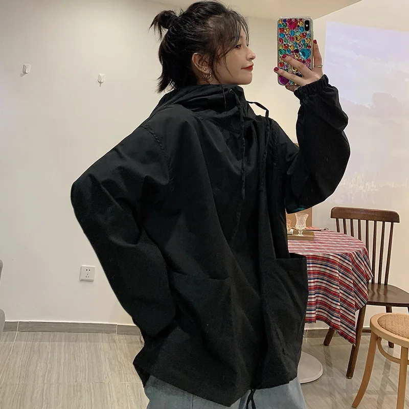سويت شيرت نسائي فضفاض غير رسمي معطف على الطراز الياباني