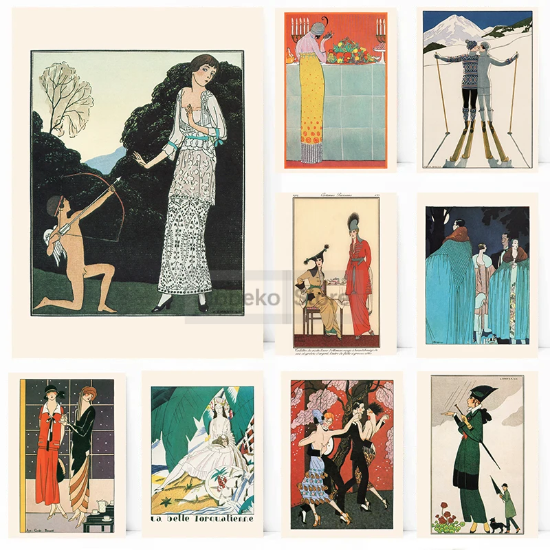 Vintage Fashion Illustration - ヴィンテージフレンチデコアートイラストポスター高級ファッションプリントキャンバス絵画壁アート写真ホームルームファッション装飾