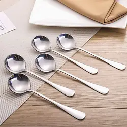 1PCS 17cm Stainless Steel Round Soup Spoons Coffee Stirring Spoon Tableware Dessert Spoon Dishwasher Safe Kitchen Tool