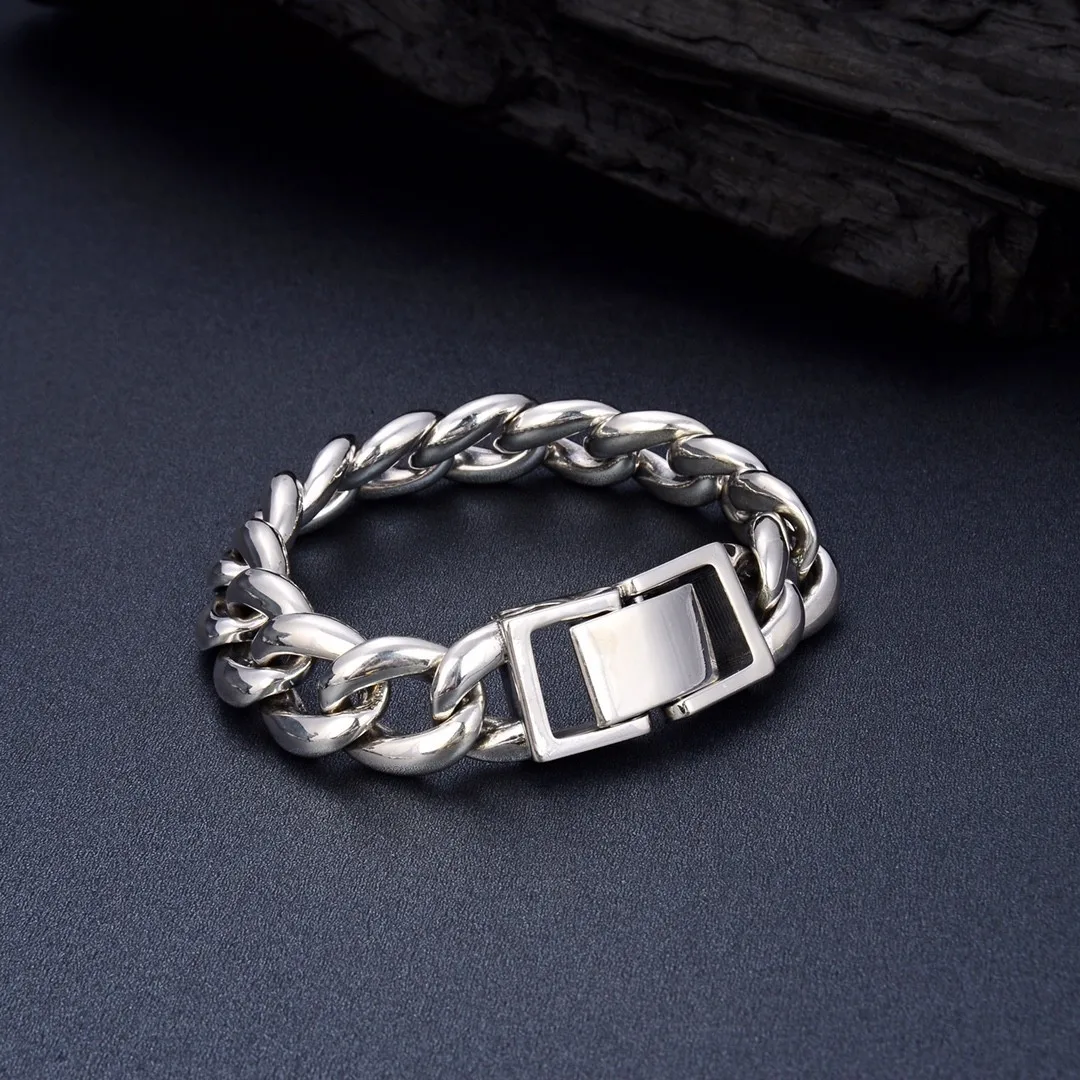 Simple and personalized pure silver bracelet, Korean style trendy student, domineering punk jewelry, trendy men's wrist bracelet