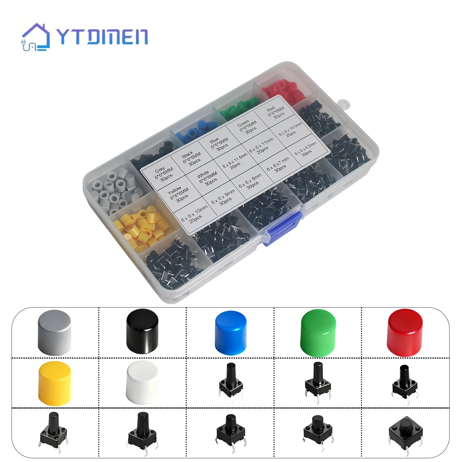 420PCS 6x6mm Tactile Push Button Switch with Hat Switch Button Cap for DIP 6x6x6.5/7/8/9/11mm Switches DIY Kit - view 3