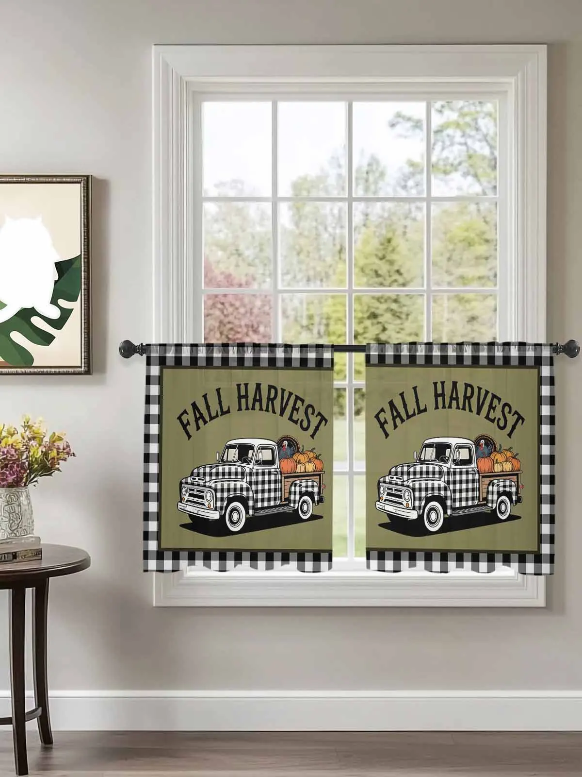 

Autumn Pumpkin Green Truck Tulle Curtains For Bedroom Children Living Room Decor Sheer Curtains
