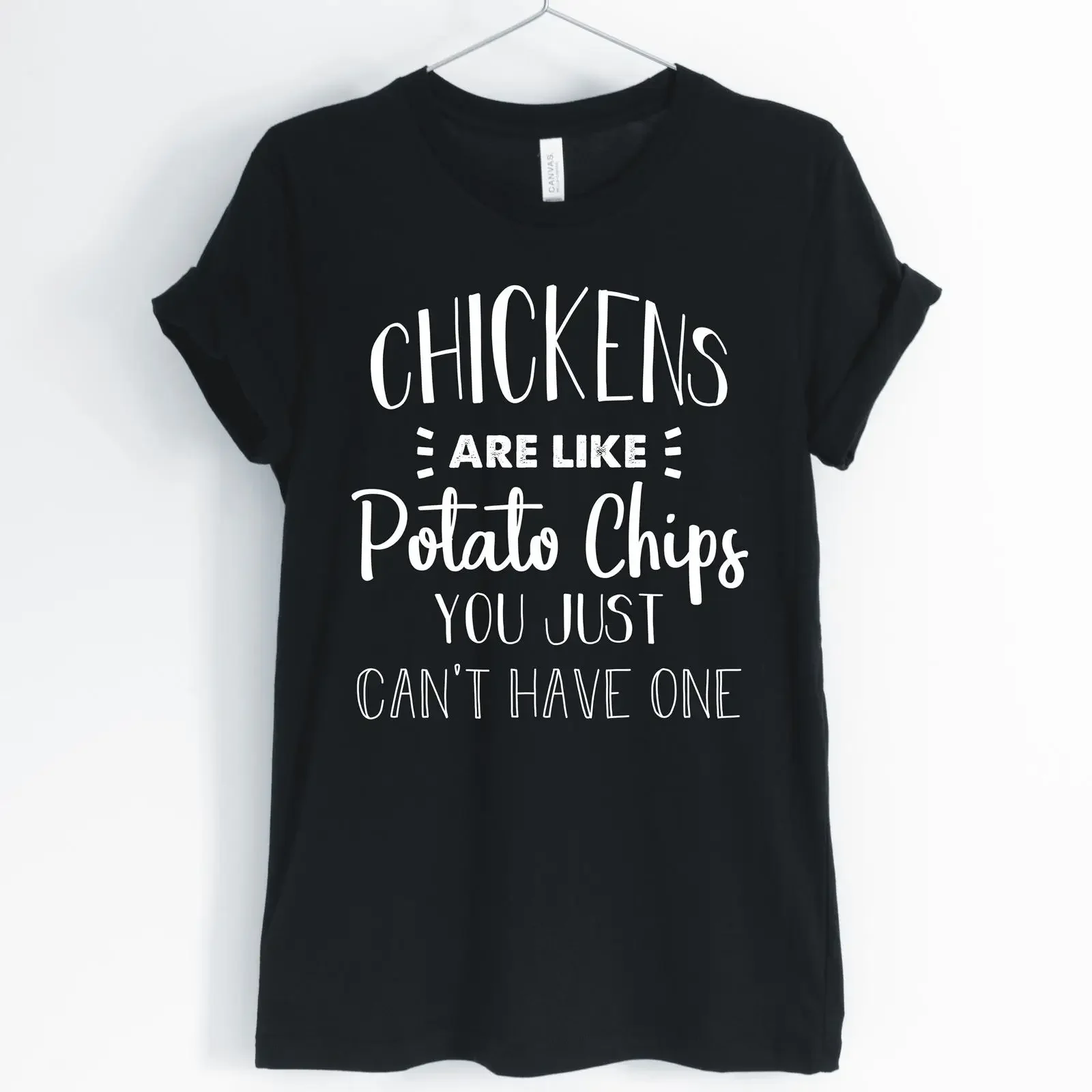 Chickens Are Like Potato Chips Funny Chicken T Shirt Mom Casual Women's  vintage Washed Comfortable Breathable homme Versatile