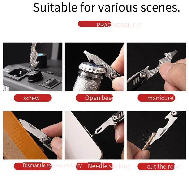 Mobile phone card pick-up needle, keychain, batch bottle opening, multi-functional folding and cutting knife, portable