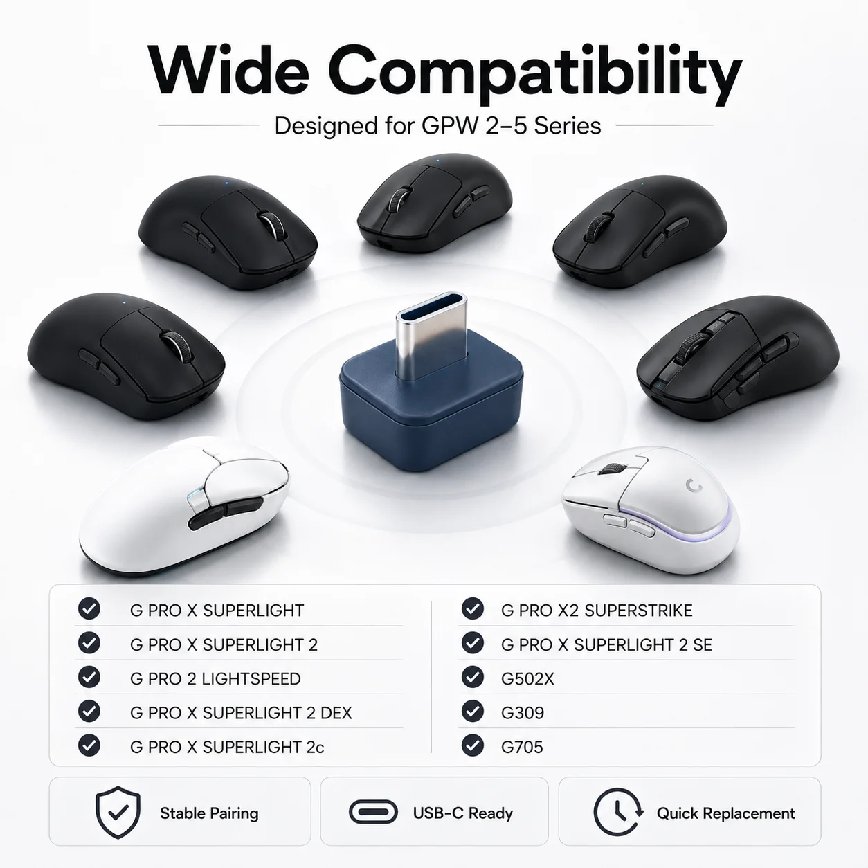 USB-C 1000Hz Hyper-Polling Receiver for Logitech G PRO X SUPERLIGHT 2 DEX 2c G PRO 2 LIGHTSPEED G PRO X2 SUPERSTRIKE