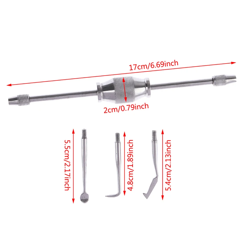 อุปกรณ์กำจัดมงกุฎฟันสแตนเลส1ชุดเครื่องมือถอดมงกุฎควบคุมด้วยมืออัตโนมัติพร้อมปุ่มกด3หัว