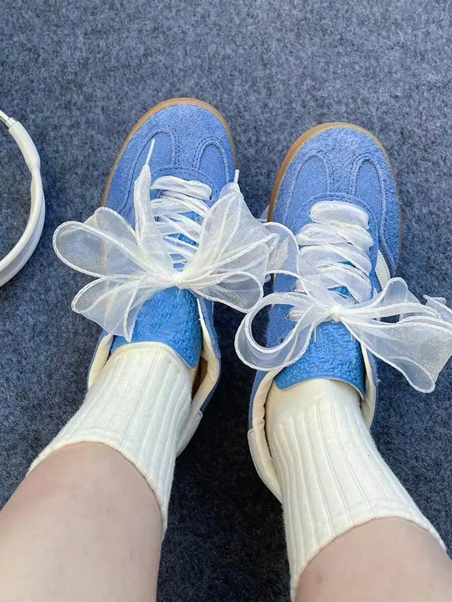 

120Cm Sheer Chiffon Satin Shoelaces Featuring Flowing Bowknots And Faux Pearl Embellishments For Ballet-Inspired Casual Footwear