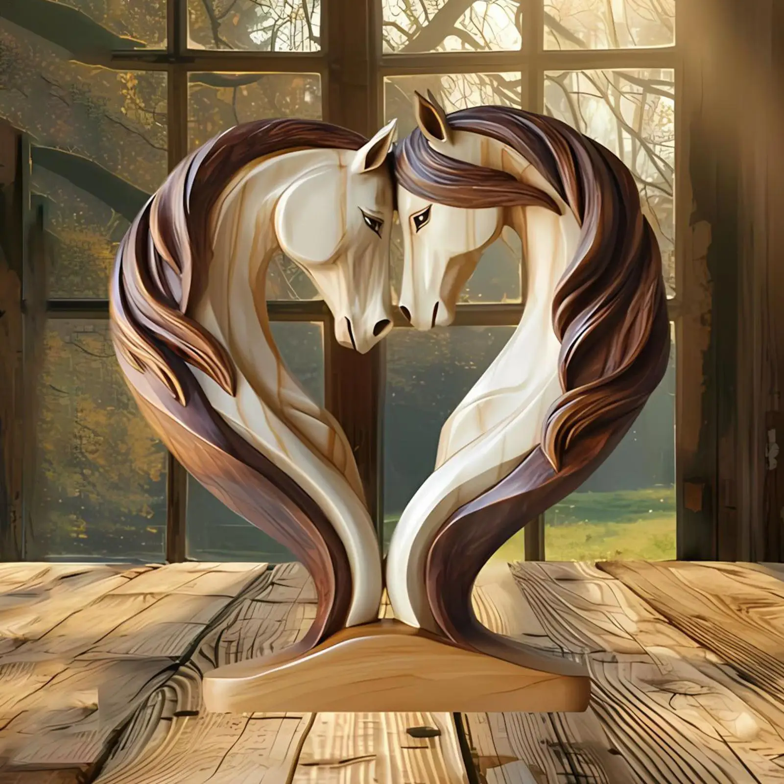Horse Sculpture 2D wooden horse statue Snuggle Pose Animal Ornament Tabletop Display for Workplace Home Nursery Shelf