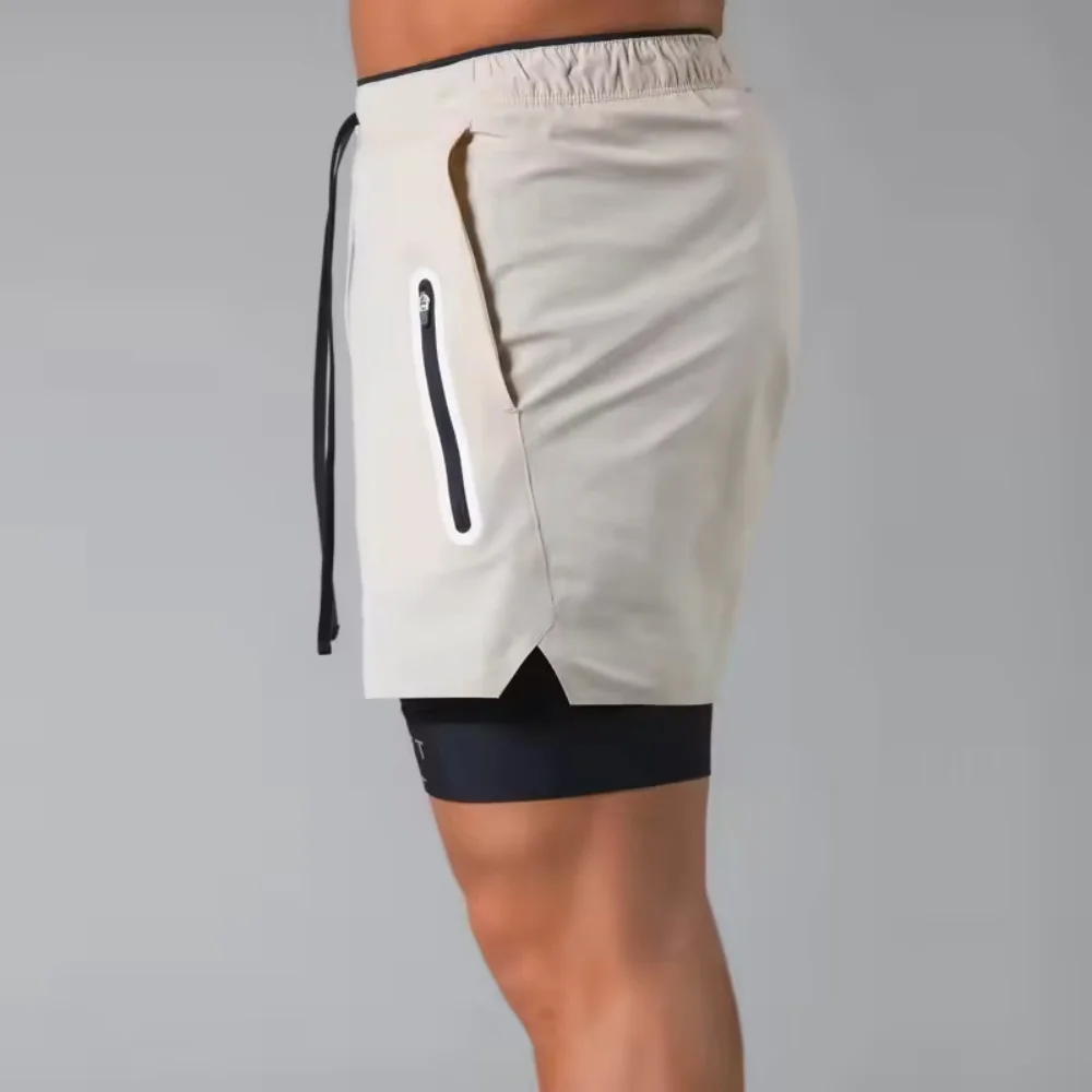 gym shorts Double-deck fitness sports shorts men summer quick drying breathable woven Shorts Men's 2 IN 1training Gyms clothing