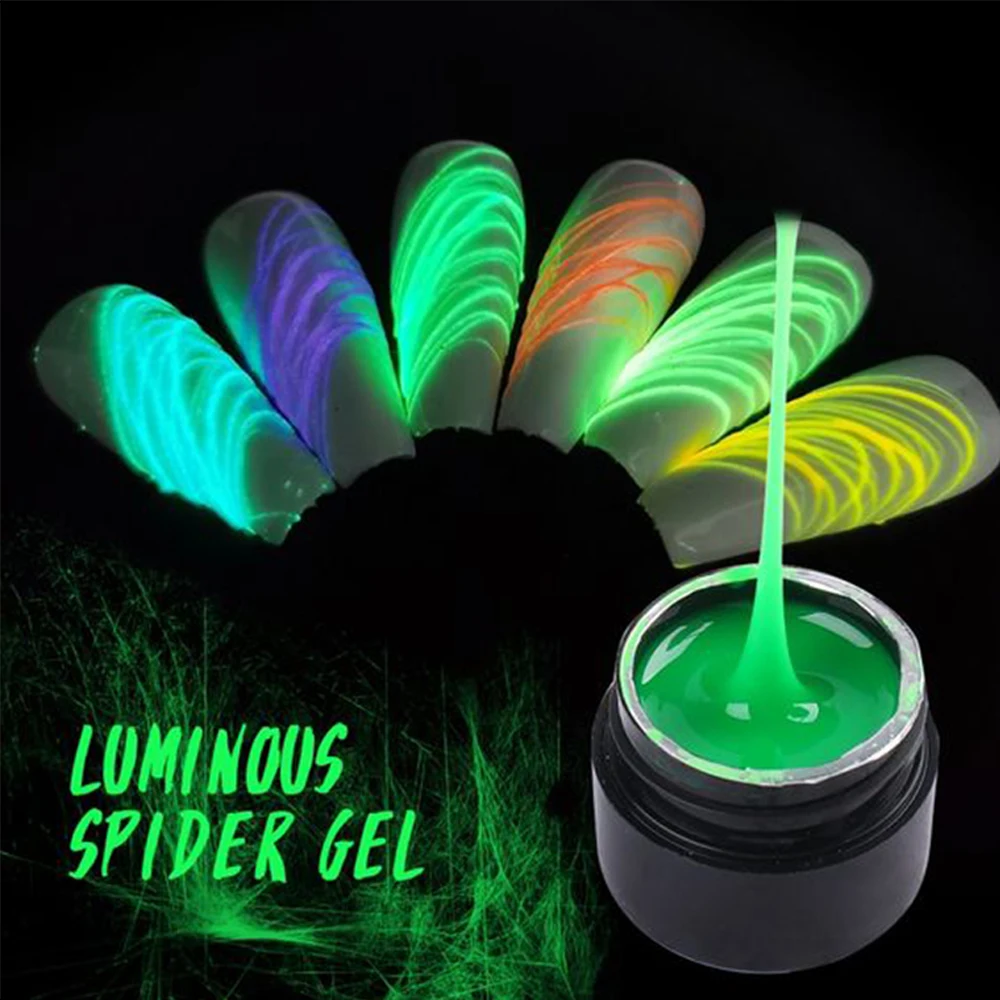 8g/Jar Glow In The Dark Spider Gel Nail 14Color Reflective Elastic Wire Drawing Glue Fluorescent Effect Disco nail gel Polish*(*