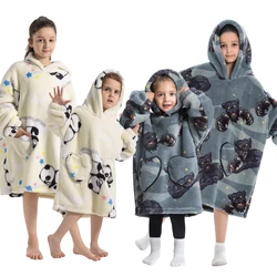 Kids Hoodie Oversized Blanket with Sleeves Panda Kigurumi Boy Sweatshirt Teenage Girl Hoodie Children Warm Fleece Winter Clothes