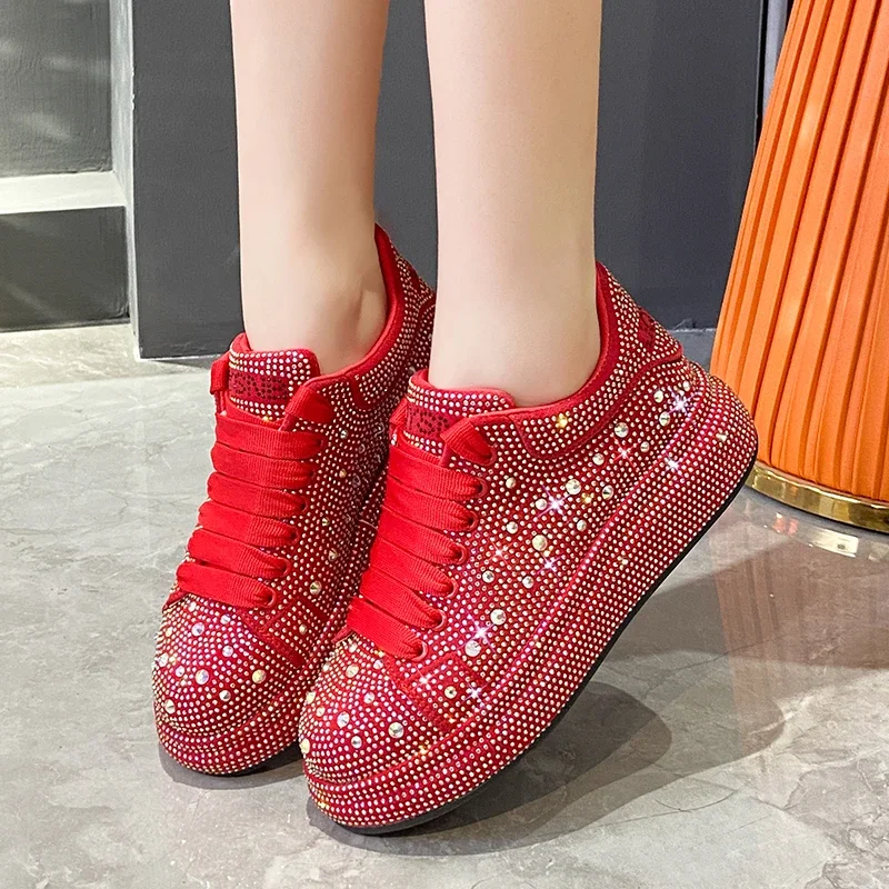 Fashion Sneakers Women Trend 2024 New Spring Autumn Platform Lace Up Rhinestone Women Casual Shoes designer Shiny Ladies Shoes