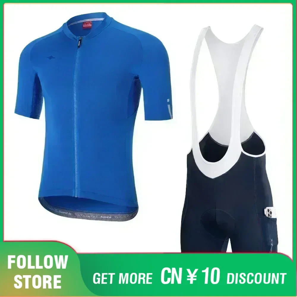 Santic Cycling Jersey Set for Men Short Sleeve Jersey Outfits and 4D Padded Bib Shorts Quick-Dry MTB Bike Sports Clothing Suits