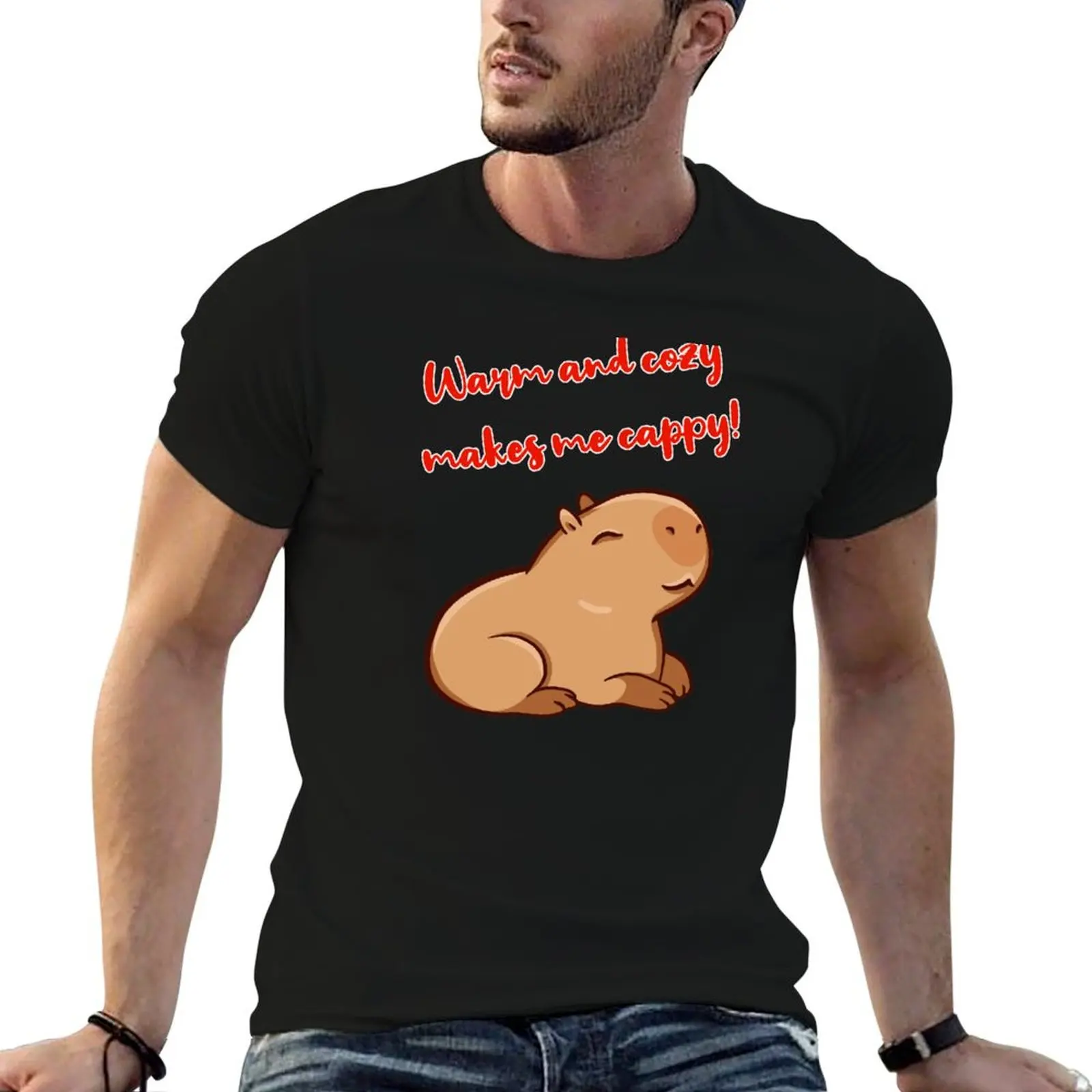 

Warm cozy cappy capybara T-Shirt t shirts for man slim fit t shirts for man cotton soft T-Shirt