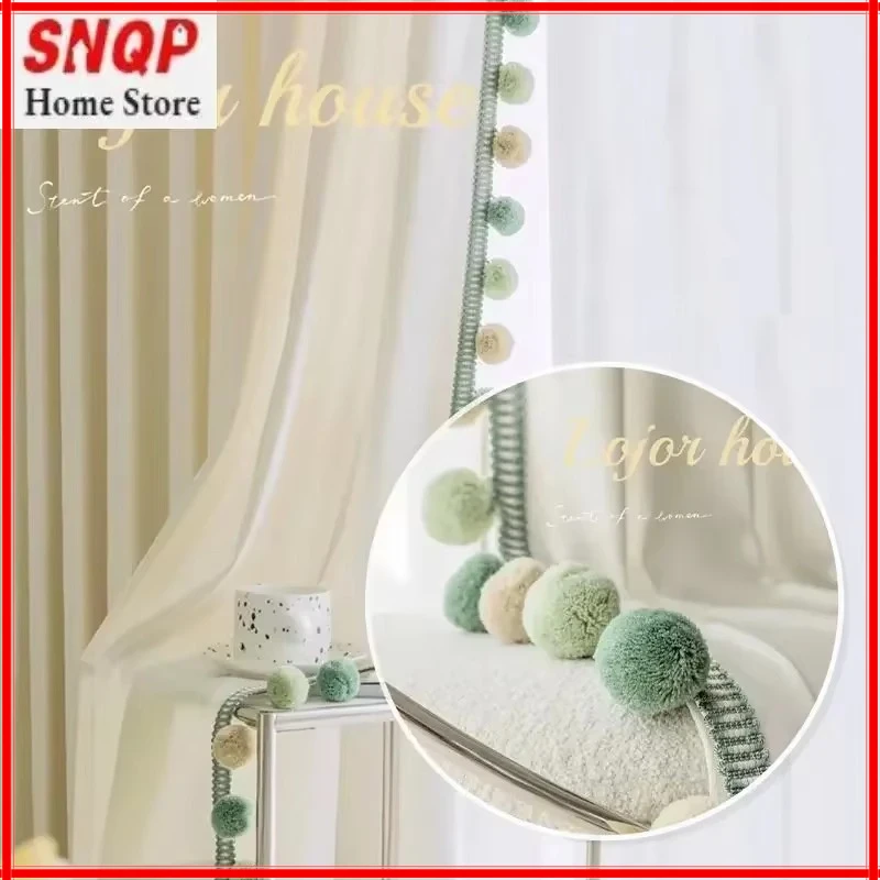 

French Luxury Curtains for Living Room Bedroom Children's Room Royal Silk Velvet Cream Forest Pom Pom Elegant Lovely Decoration